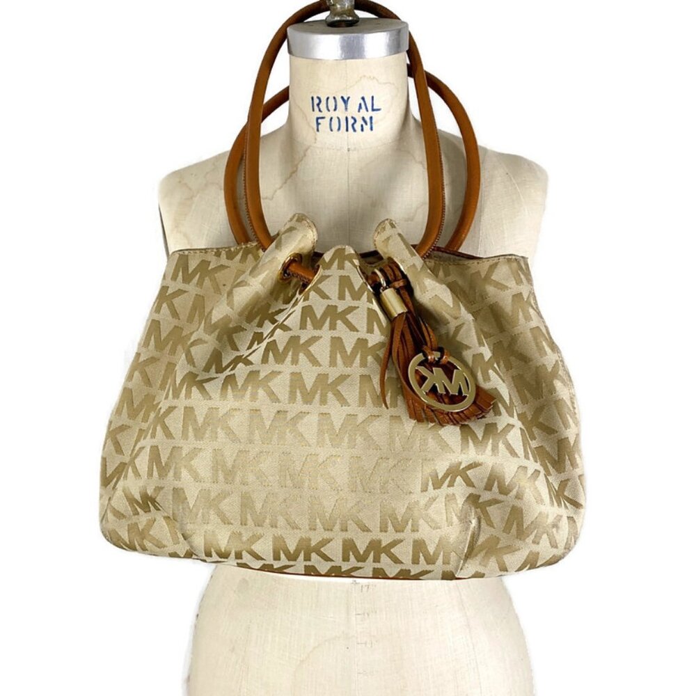 Michael Kors Leather Fabric Logo Bag Slouch Shoulder